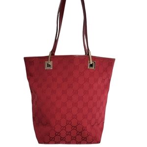 💕Gucci Tote GG Guccissima Red Canvas and Leather Small Handbag🌸